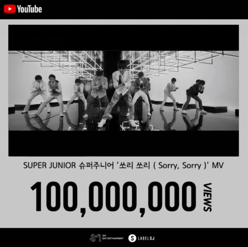 SUPER JUNIOR的代表曲《Sorry, Sorry》MV点击破亿受全球粉丝喜爱